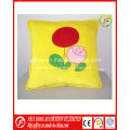 Yellow Cute Plush Soft Cushion with Flower Imprinted